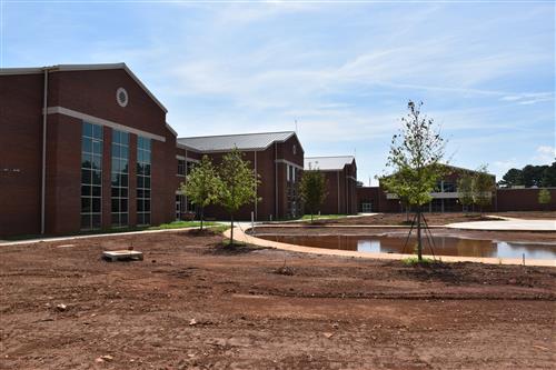 rear of school with landscaping